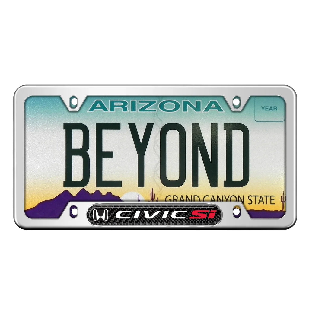Honda Civic Si Real Carbon Fiber Nameplate Chrome Stainless Steel License Frame