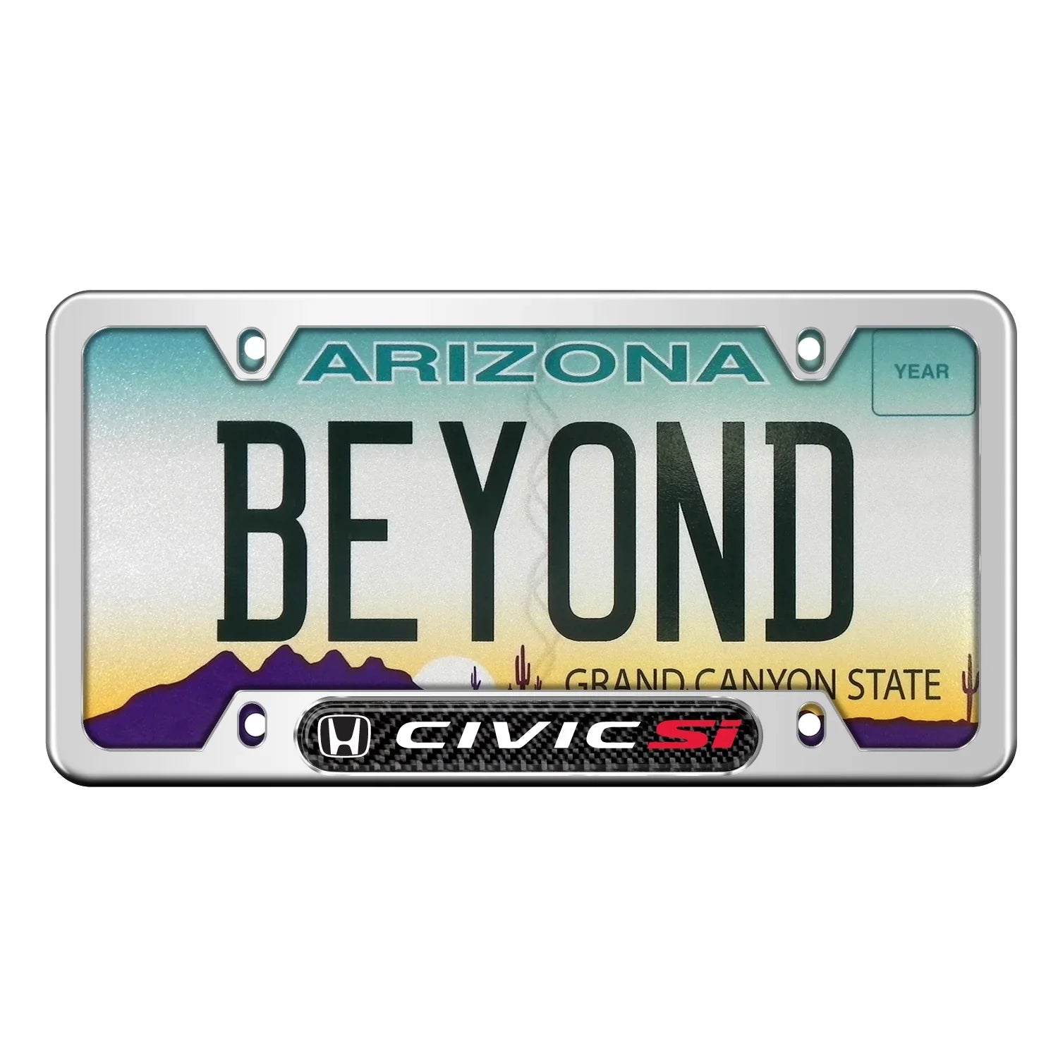 Honda Civic Si Real Carbon Fiber Nameplate Chrome Stainless Steel License Frame