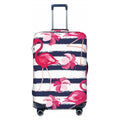 Ocsxa Travel Dust-Proof Suitcase Wrap Dark Blue Stripes And Pink Flamingos Print Luggage Wrap Protector For 18-32inch