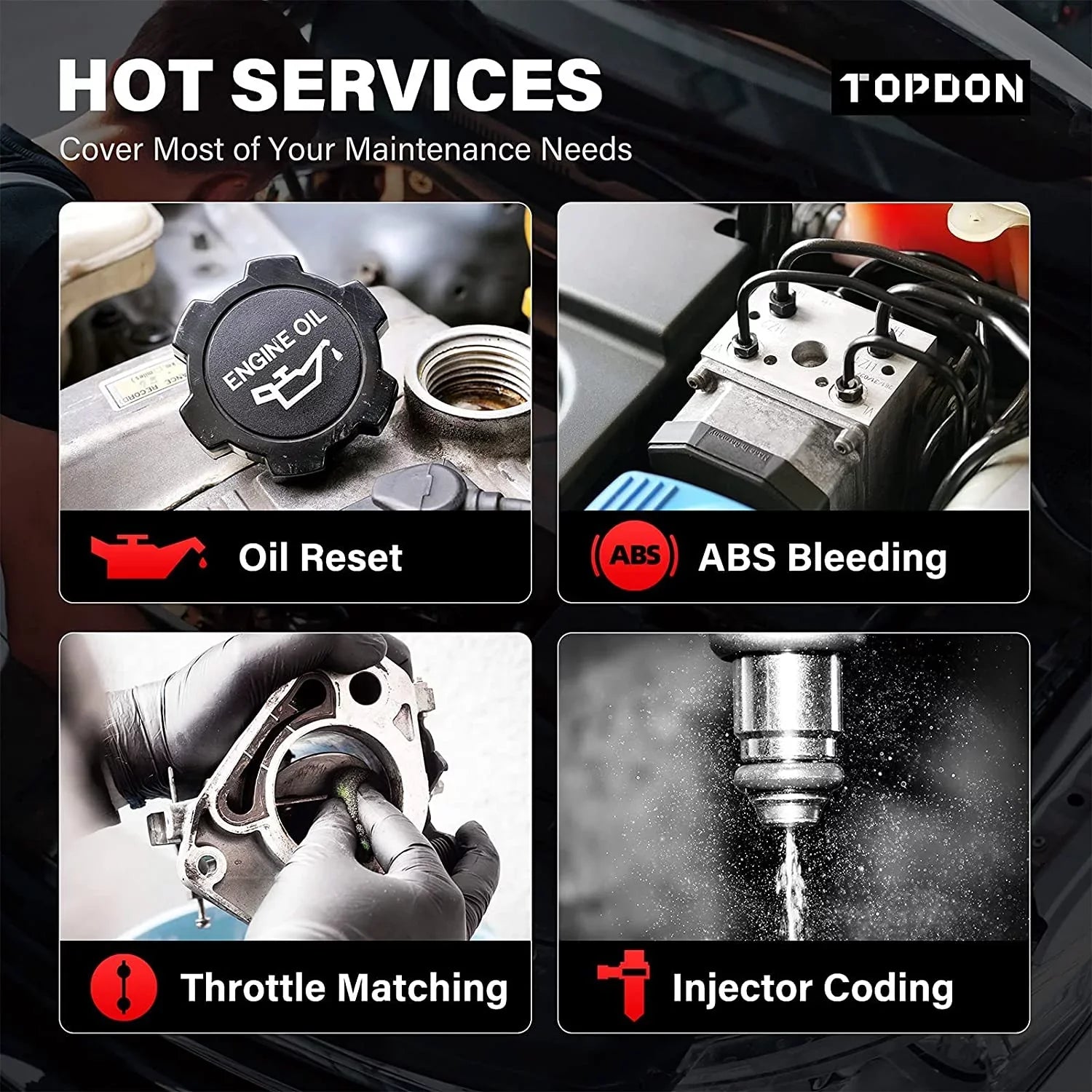 OBD2 Scanner, TOPDON AD800 Car Diagnostic Scan Tool All System Scan 28+ Reset Service, Oil Reset, ABS Bleed, Injector Coding, 2 Years Free Update