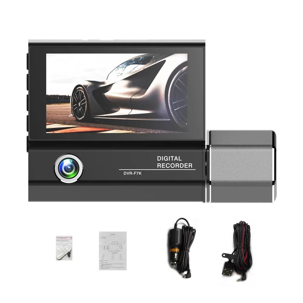Gecheer 3 Cameras Dash Cam 4in Clear Car Rearview Mirror Car Video Recording Car Recorder Auto Safety Driving Recorder