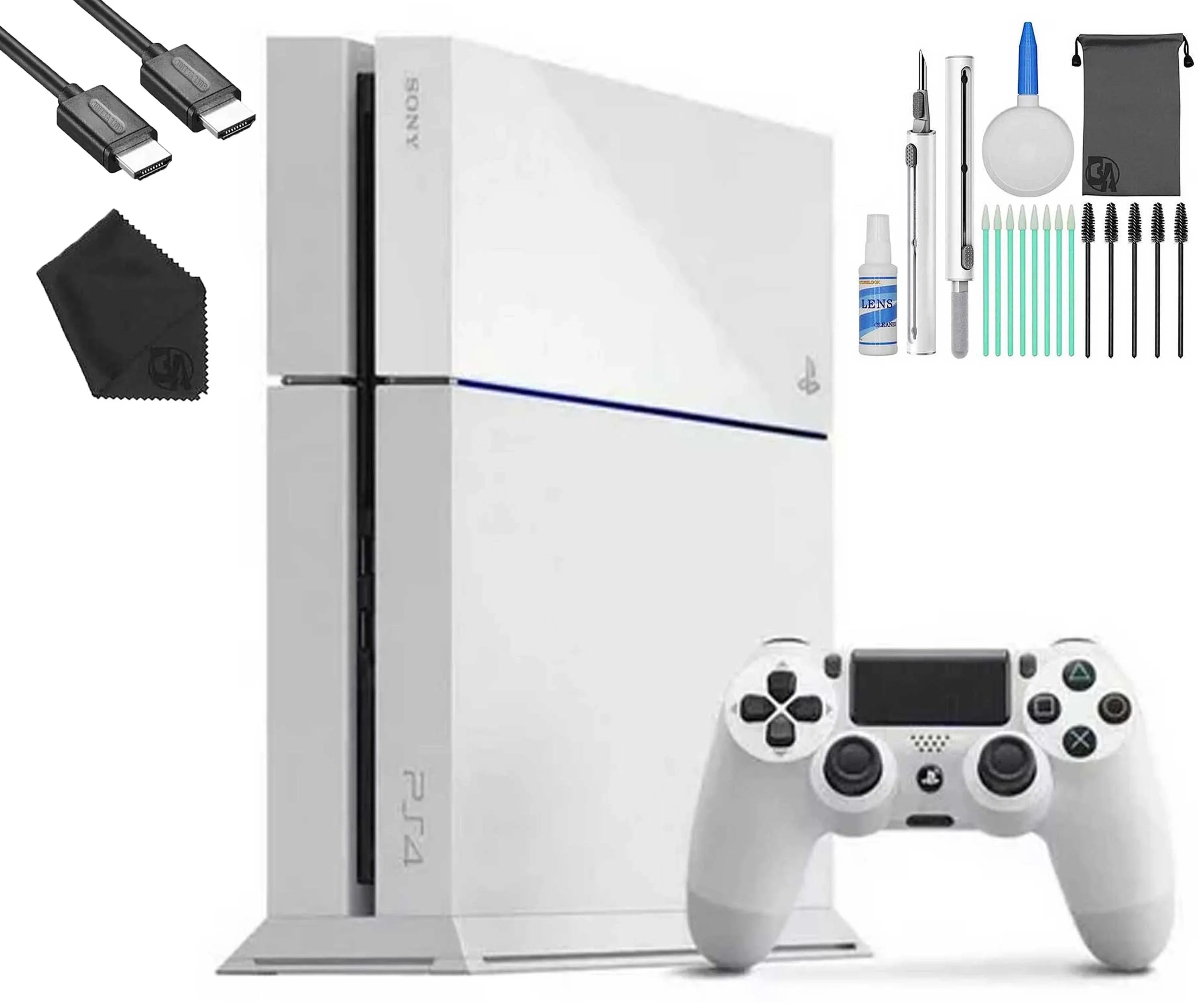 Pre-Owned Sony PlayStation 4 500GB Gaming Console White, HDMI Cable With Cleaning Kit (Refurbished: Like New)