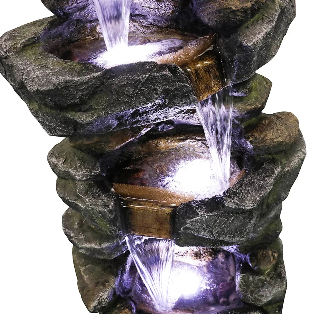 Kmowoo 40inches High Stacked Simulated Rock Water Fountain with LED Lights