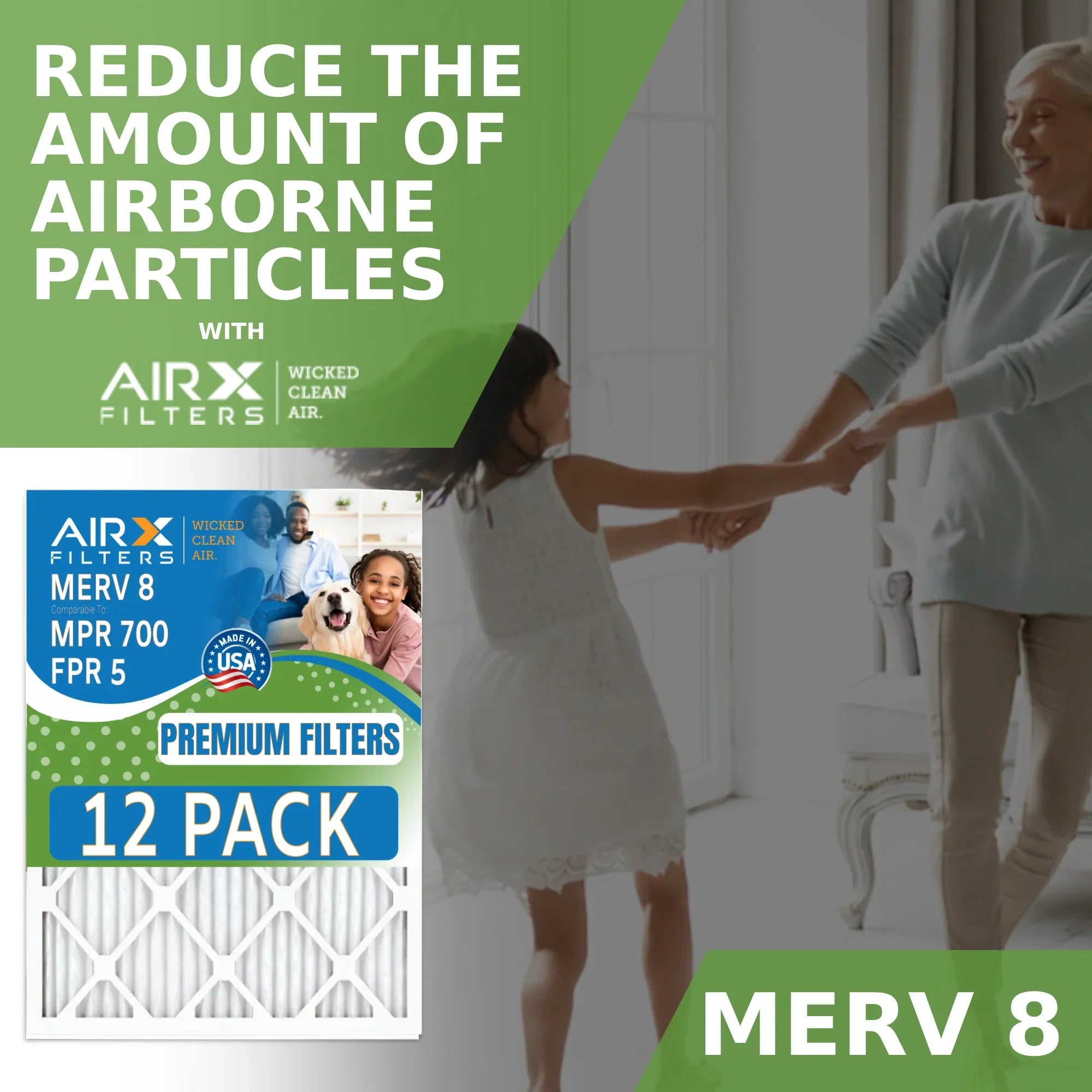 14x24x1 Air Filter MERV 8 Rating, 12 Pack of Furnace Filters Comparable to MPR 700 & FPR 5 - Made in USA by AIRX FILTERS WICKED CLEAN AIR.