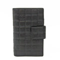 Pre-Owned Chanel Chocolate Bar Women's Leather Middle Wallet (bi-fold) Black (Good)