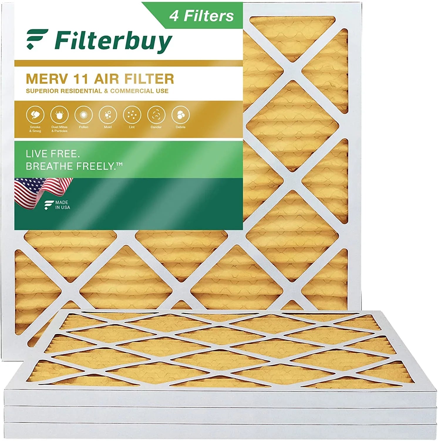 Filterbuy 24x24x1 MERV 11 Pleated HVAC AC Furnace Air Filters (4-Pack)