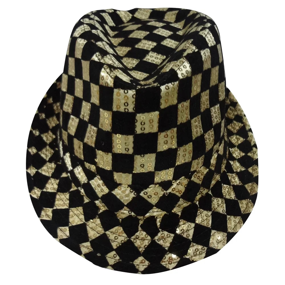 Gold Checkerboard Fedora Hat