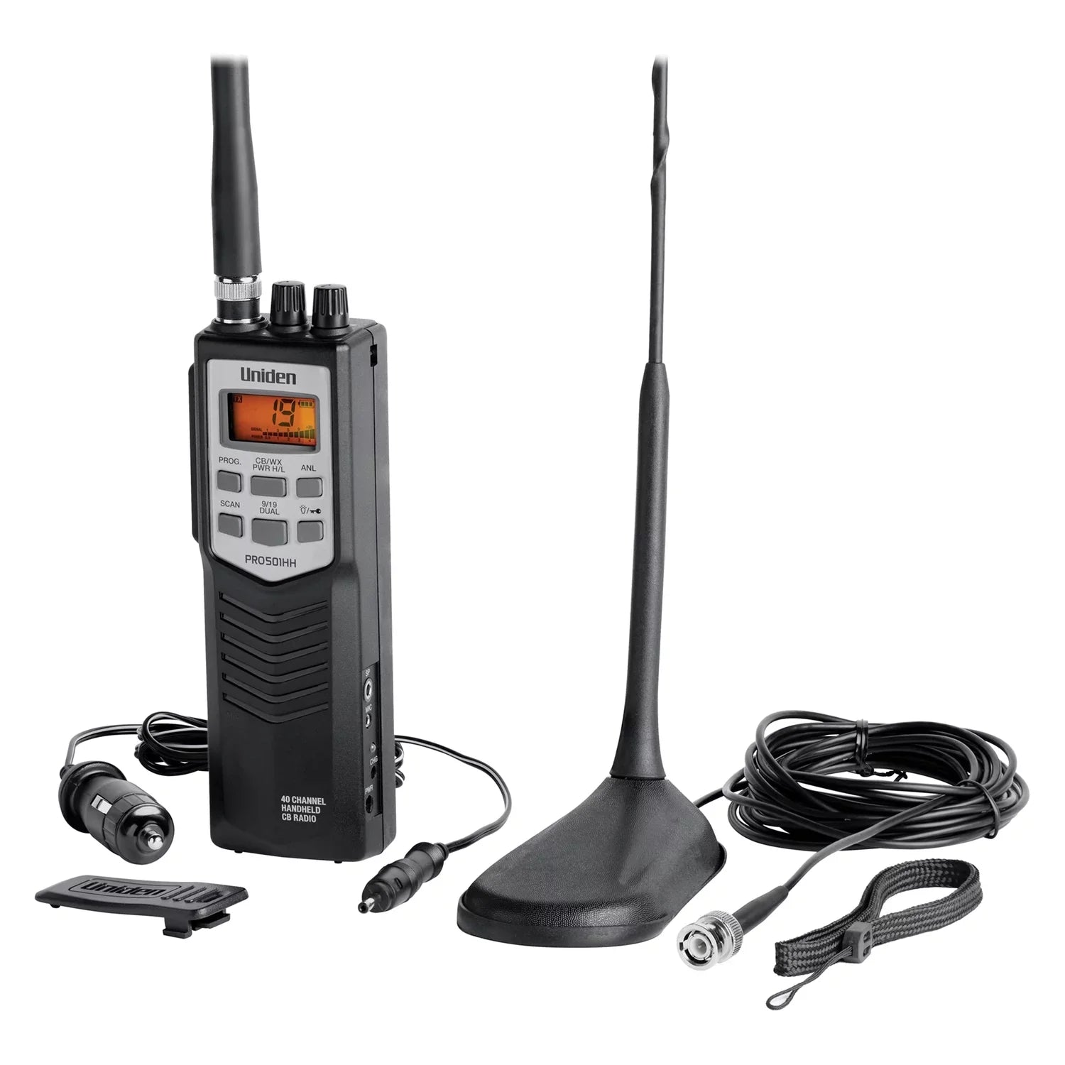 Uniden PRO501TK Pro Series 40-Channel Handheld CB Radio with Magnet-Mount Antenna, Black, PRO501TK
