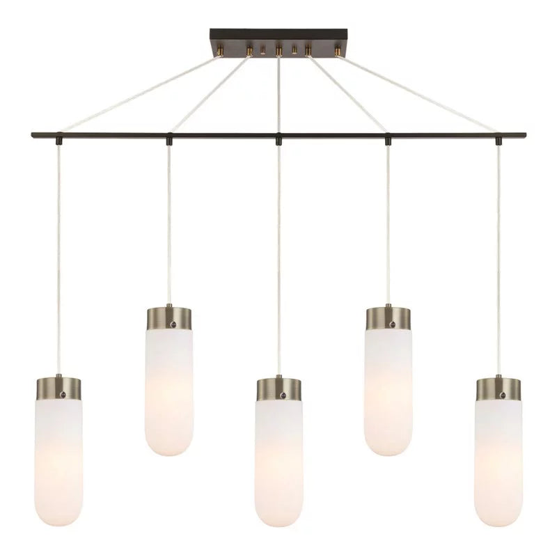 Woodbridge Lighting Tanner 42" 5-Light LED Opal Bullet Chandelier in Bronze