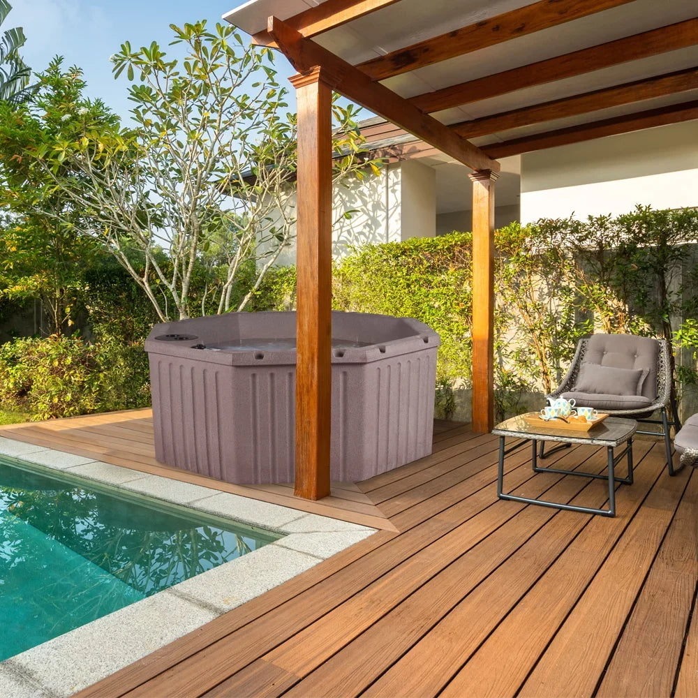 Aqualife Lagoon 8 Seater Hot Tub Spa with 20 Jets, LED lighting & Tub Shield Millstone Brown