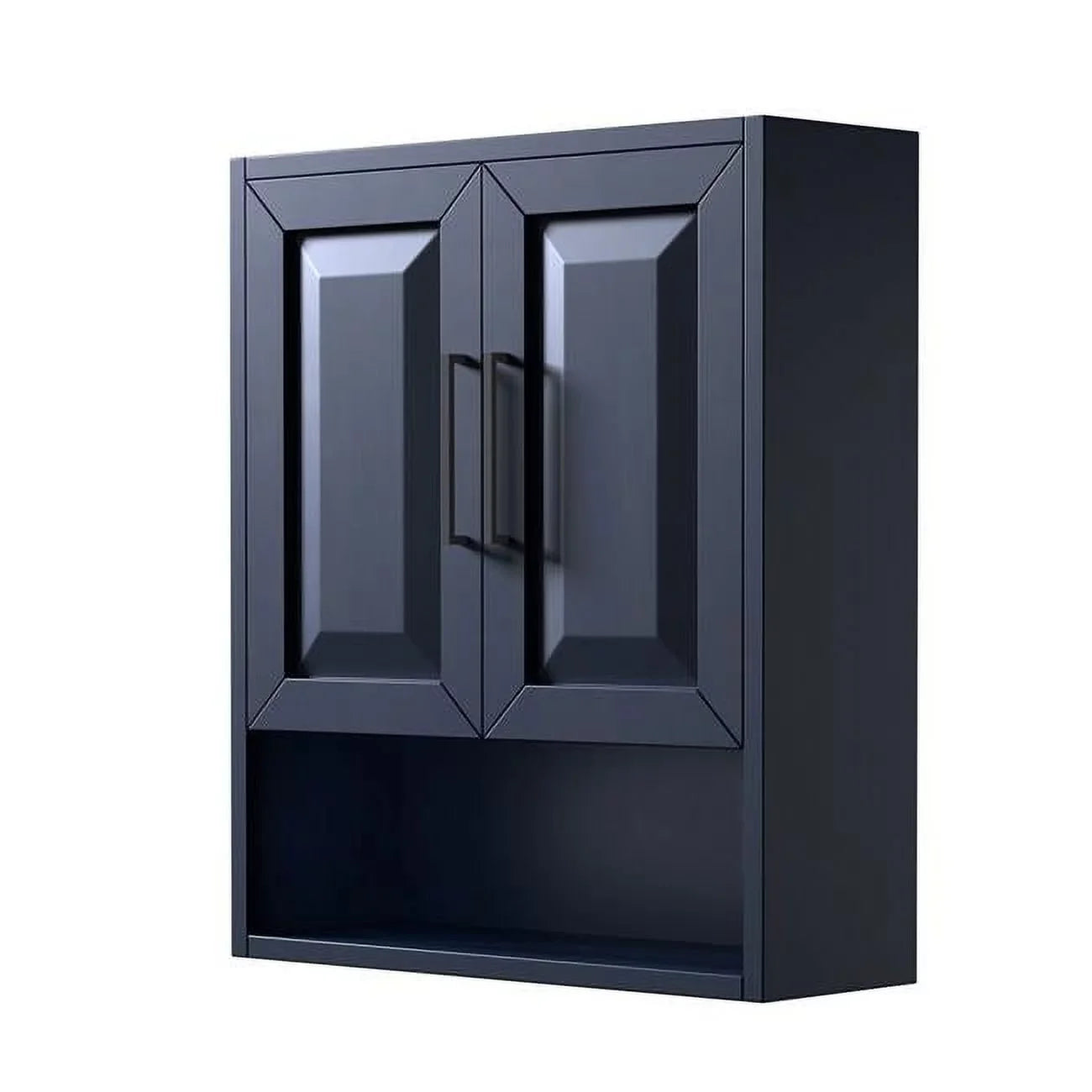 Wyndham Collection Dark Blue Daria Over-the-Toilet Bathroom Wall-Mounted Storage Cabinet with Matte Black Trim