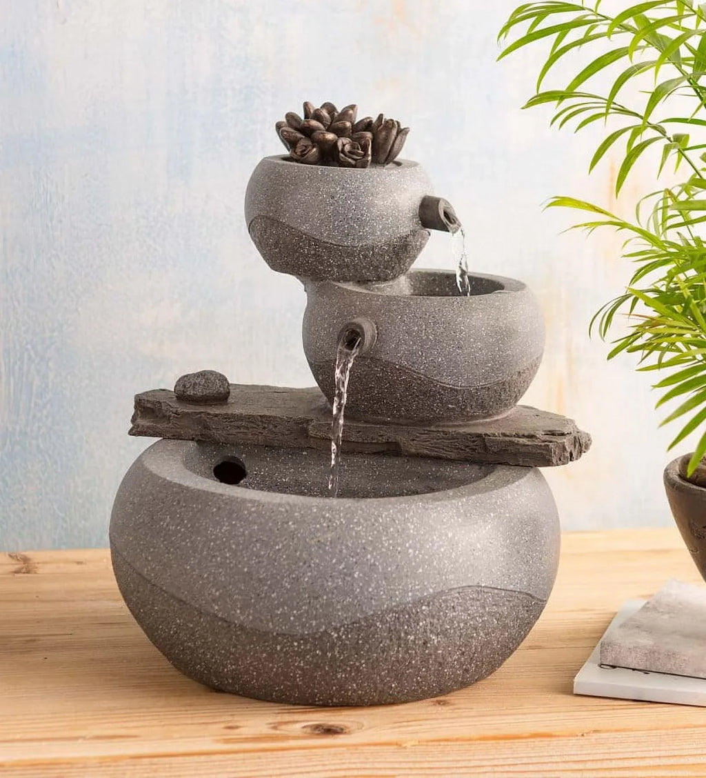Wind & Condition Lighted Three-Tier Indoor Fountain with Electric Pump