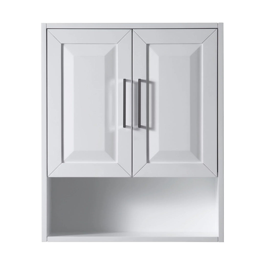 Wyndham Collection Dark Blue Daria Over-the-Toilet Bathroom Wall-Mounted Storage Cabinet with Matte Black Trim