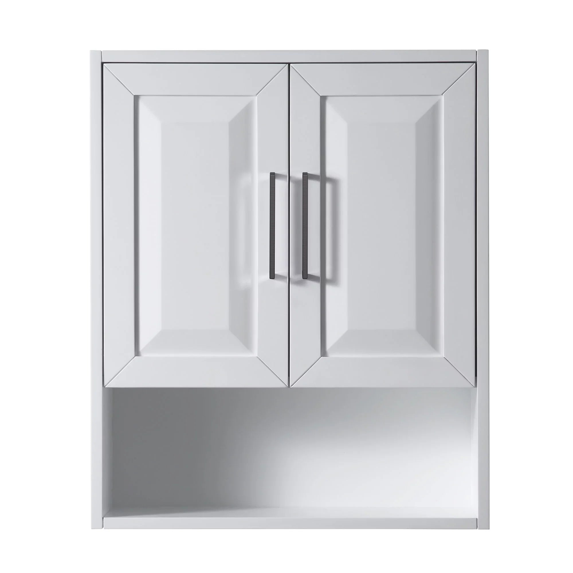 Wyndham Collection Dark Blue Daria Over-the-Toilet Bathroom Wall-Mounted Storage Cabinet with Matte Black Trim