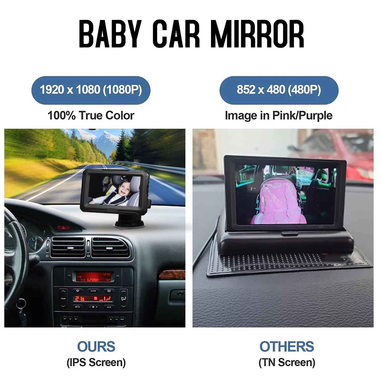 ammoon Invigilator Baby Car Mirror, Night Vision Monitor with 4.3'' Screen Wide View Angle, Resolution
