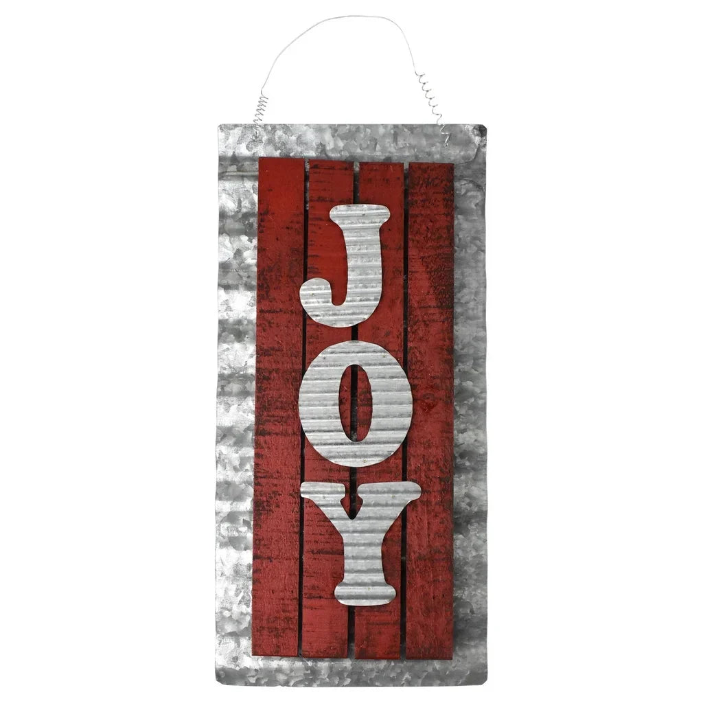 Holiday Joy Corrugated Metal Hanging Sign, 18-3/4-Inch