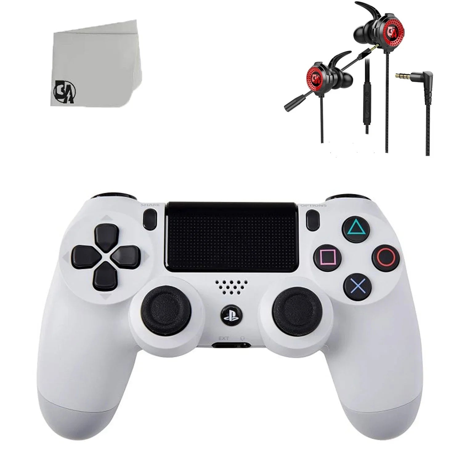 Sony Dual Shock White Gaming Controller For PS4 Console + Wired Earbuds BOLT AXTION Bundle Like New