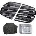 Weber 7646 Cast Iron Cooking Grates for Weber Q 300/3000 Series Grills Bundle with Generic Aluminum Drip Pans Set of 3 and Grill Wrap Barbecue Waterproof Outdoor Protection
