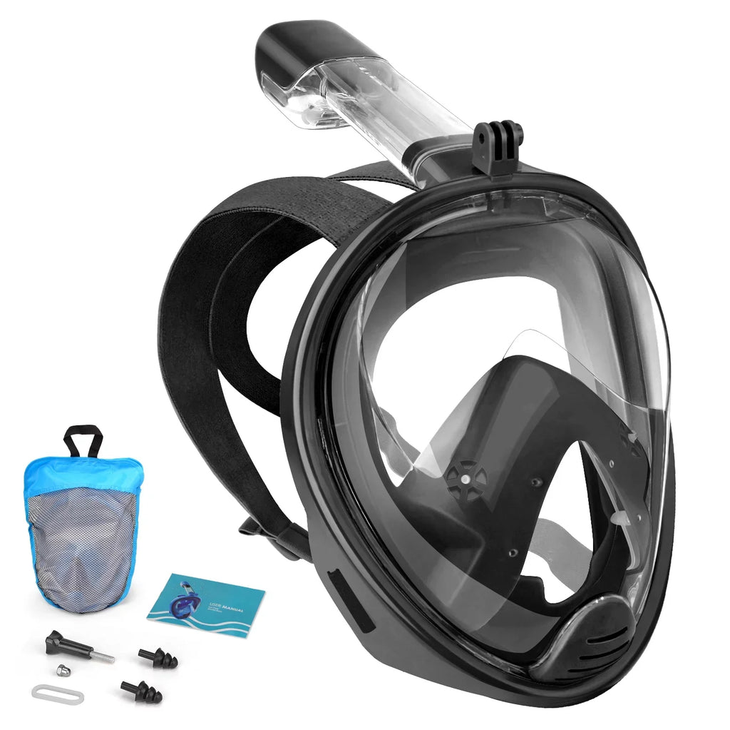 Full Face Snorkel Mask, Snorkeling Mask with Detachable Camera Mount, Panoramic View Upgraded Dive Mask with Safety Breathing System, Dry Top Set L/XL