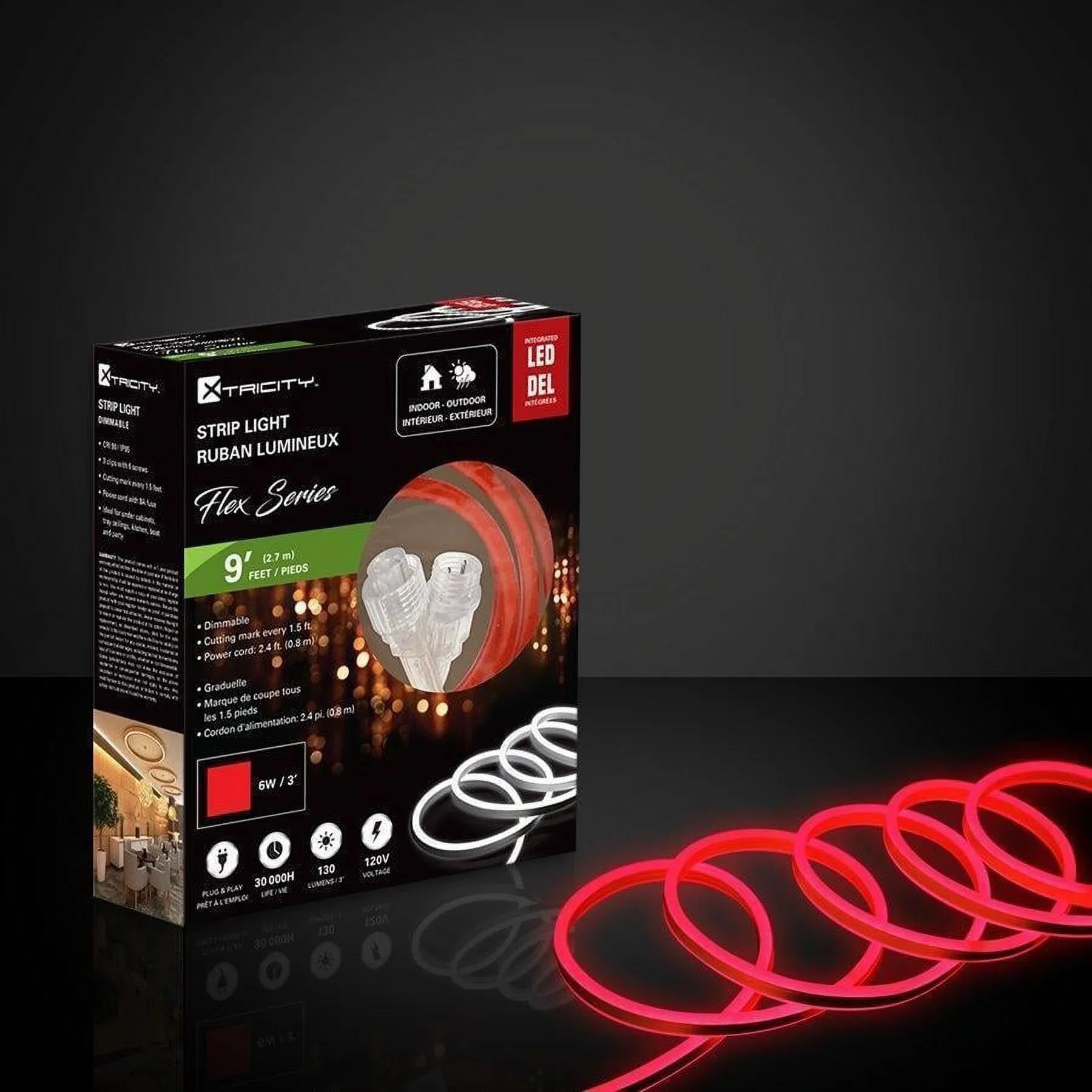 Xtricity Flexible Led Strip 9 feet/6w-3'/120v/red Indoor and Outdoor