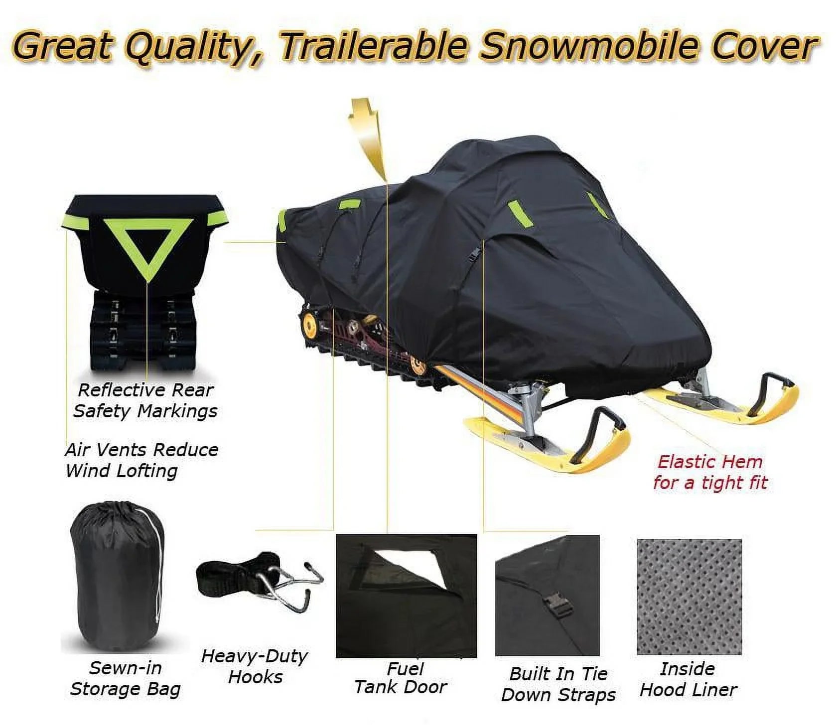Snow Wrap Fitting for 2020-2020 Arctic Cat snowmobile model M 8000 MOUNTAIN CAT ALPHA ONE ES 165, Trailerable 600 Denier Snow Machine Sled Gear