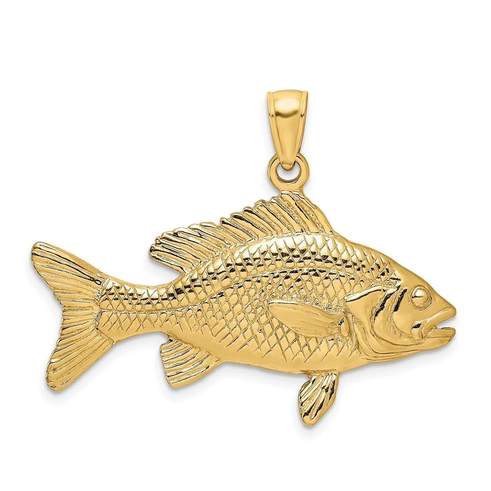 Auriga 14k Yellow Gold 3-D Textured Red Snapper Fish Charm for Women (L - 19 mm, W - 34.6 mm)