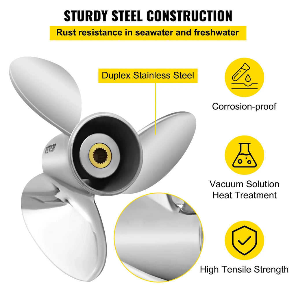 VEVOR Outboard Propeller, 3-Blade 14.5" x 21" Ship Propeller, Replace for OEM 3860709, Suitable with SX Sterndrives Outboard Volvo Penta Engine, Right-handed Steel Propeller Steel & 19 Spline Teeth