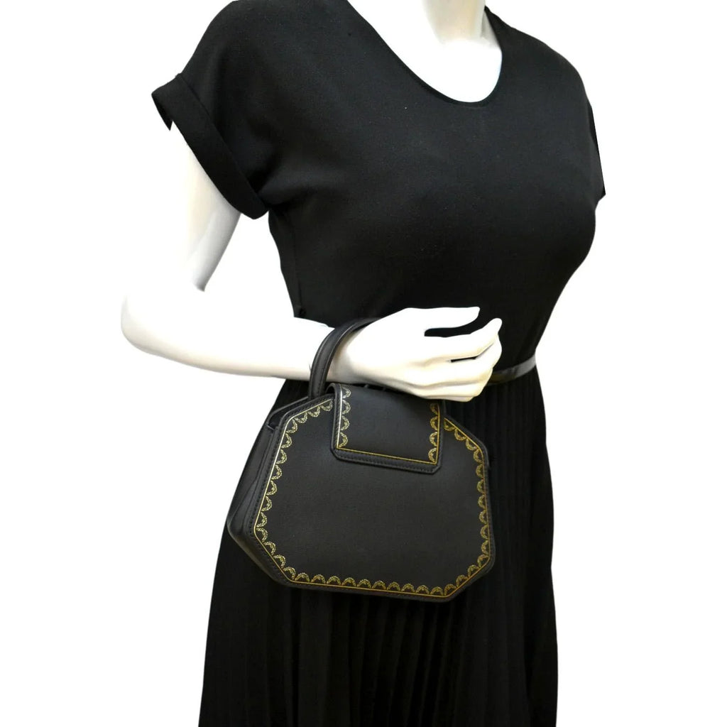 Pre-owned CARTIER Guirlande Mini Calfskin Leather Top Handle Satchel Bag Black
