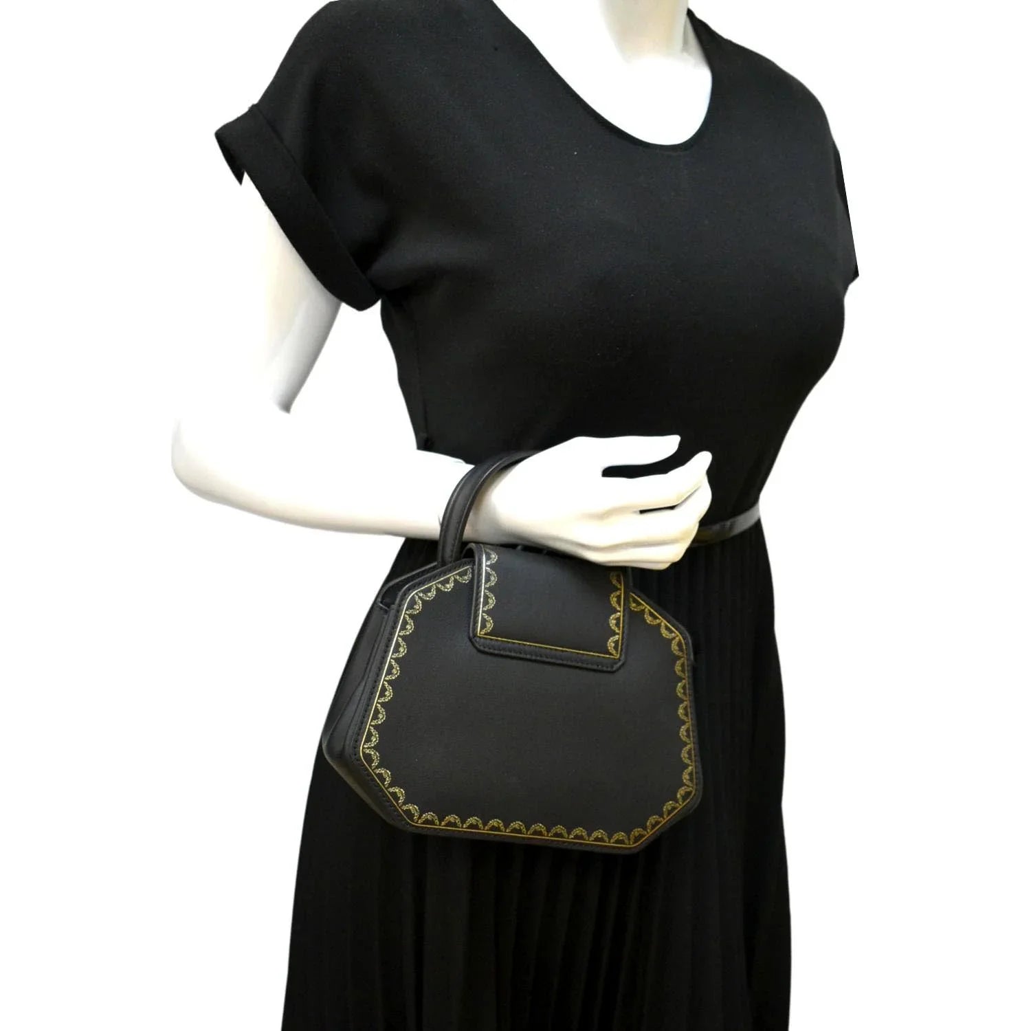 Pre-owned CARTIER Guirlande Mini Calfskin Leather Top Handle Satchel Bag Black