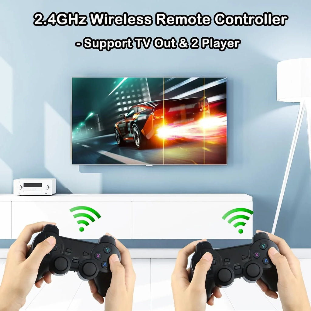 Wireless Retro Game Console,Built in 10000+ Classic Games,9 Emulators,Plug and Play Video Game Stick 4K High Definition HD Output for TV with Dual 2.4G Wireless Controllers