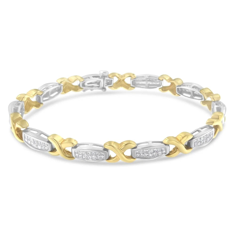 14K Yellow and White Gold 2 Carat TDW Invisible-Set Diamond X-Link Tennis Bracelet (G-H, SI1-SI2)