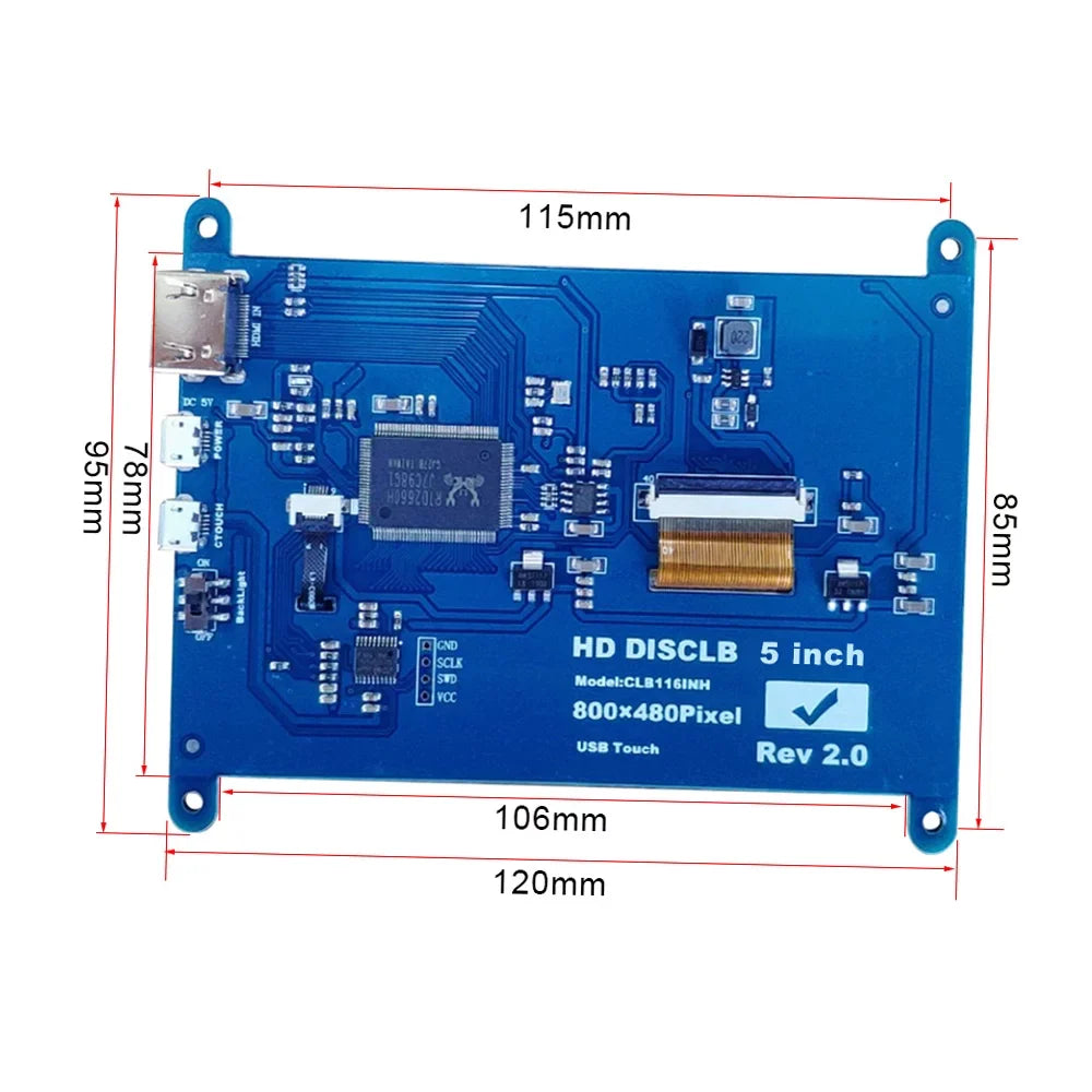 CACAGOO 5 Inch HD Capacitive Touchscreen Display 800*480 Resolution Small Portable Monitor with USB HD Interface Fitting with Raspberry Pi Educational Tool