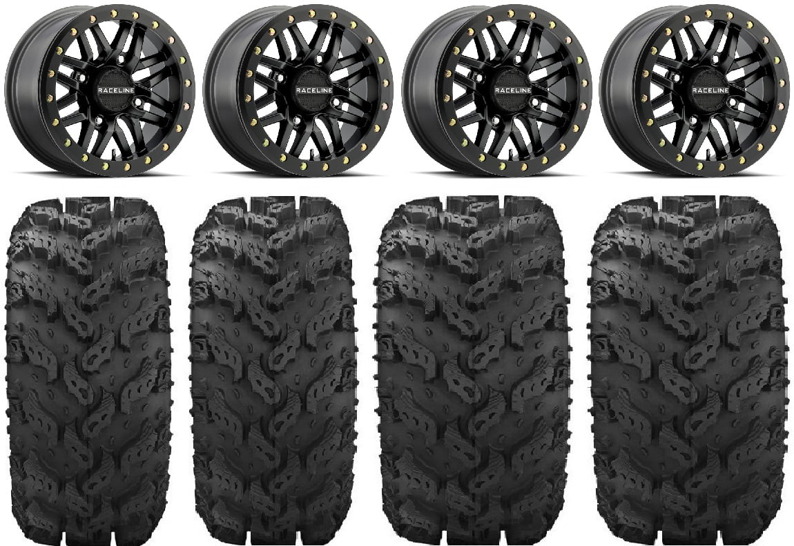 Raceline Ryno Bdlk 14" Bk Wheels 27" Reptile Tires Kawasaki Mule Pro FXT