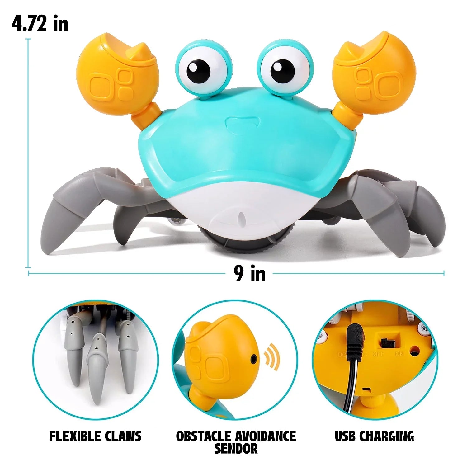Fleur Cute And Multicolor Crawling Crab With Built-in Light & Music For Little Kids 6-12 Years And Toddlers 0-6 Months Tummy Time, Learning Crawl - Perfect Birthday, Holiday And Christmas Gift