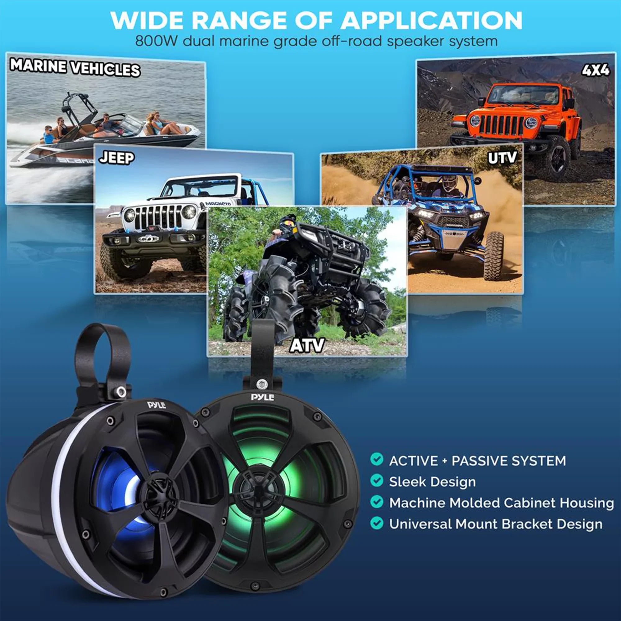 Pyle 5.25 In 1,000 Watt 2 Channel Waterproof Off Road Ship and ATV Speakers