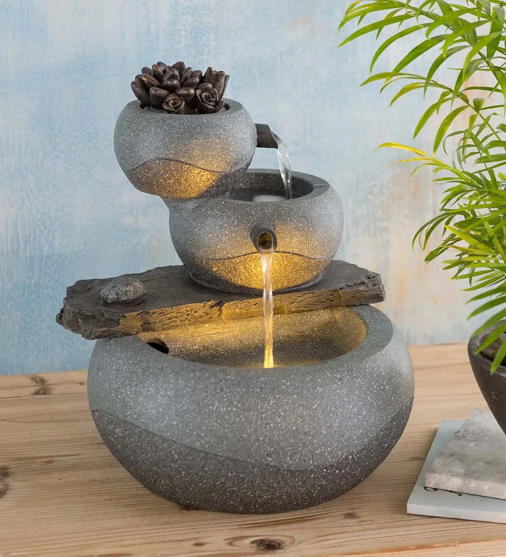 Wind & Condition Lighted Three-Tier Indoor Fountain with Electric Pump