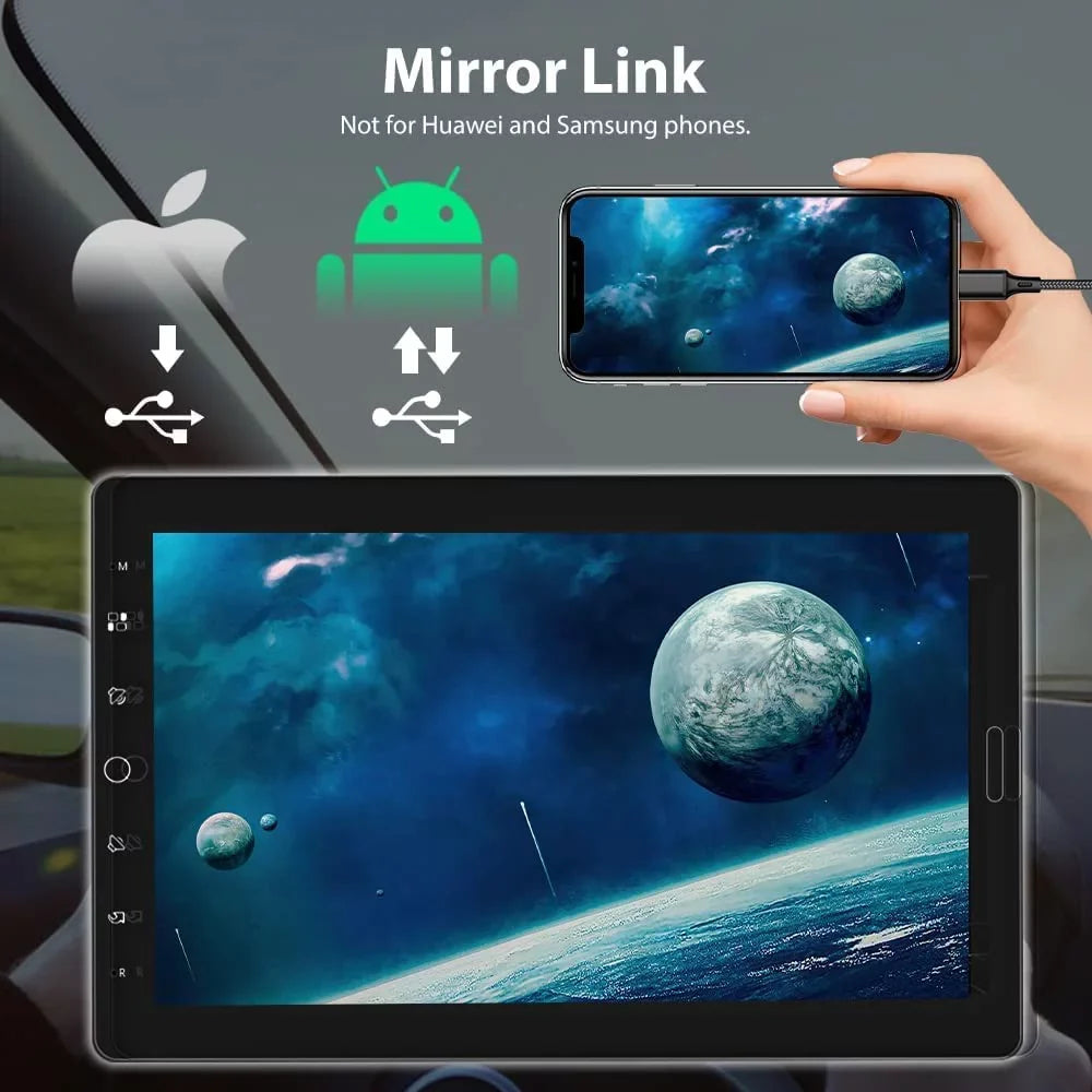 Podofo Single 1 Din 10.1'' Car Stereo Radio Apple Carplay Android Auto IPS Touch Screen 10 inch Car MP5 Player Bluetooth Mirror Link FM TF Card USB,with Rearview Camera