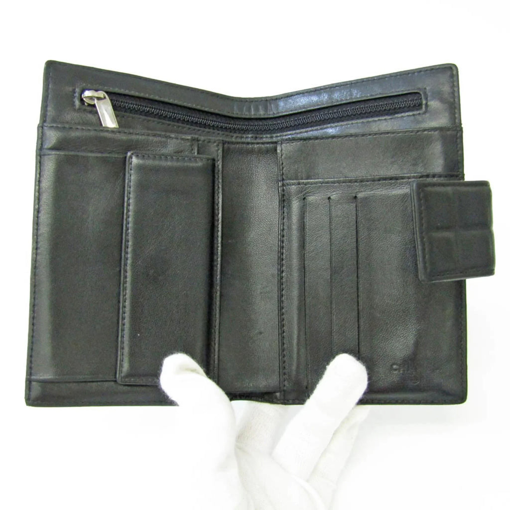 Pre-Owned Chanel Chocolate Bar Women's Leather Middle Wallet (bi-fold) Black (Good)