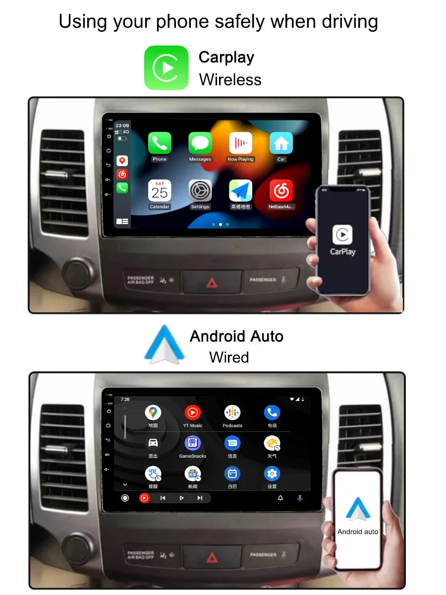 Carplay Android Auto Car Radio GPS Navgation For Mitsubishi Outlander 2 CW0W 2005 - 2013 Android Screen Multimedia Player