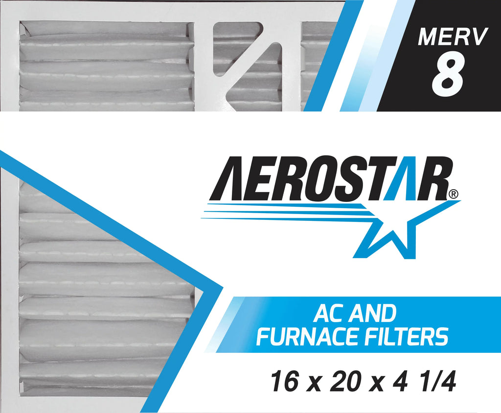 Aerostar 16x20x4 1/4 MERV 8, Carrier Replacement Pleated Air Filter, 16x20x4 1/4, Box of 2
