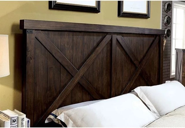 Rustic Style Dark Walnut Transitional Bedroom Furniture 1pc Bed Plank Style HB FB Eastern King Size Bed Solid Wood