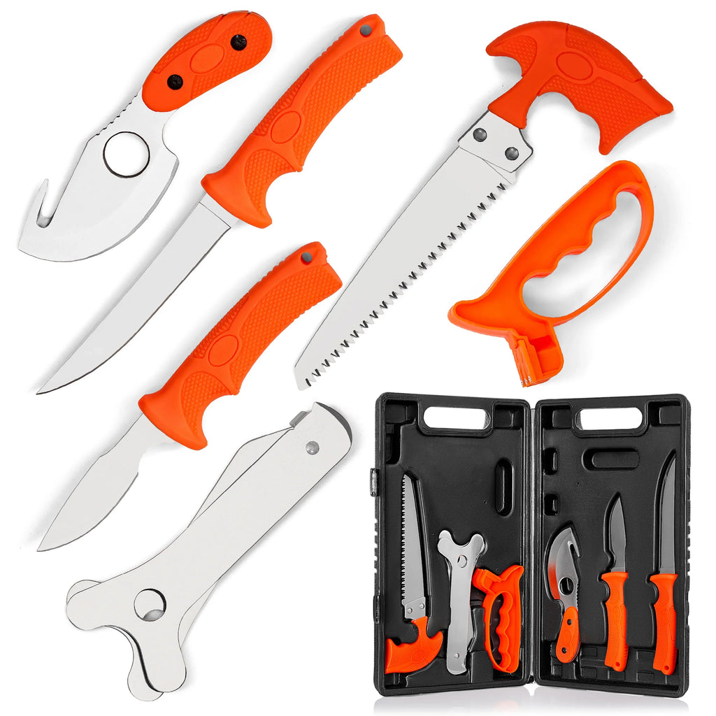 Maxam 7 Piece 420 Stainless Steel Game Cleaning Set - Satin Finish Blades