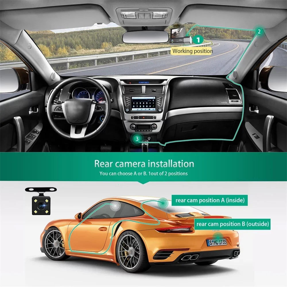 Gecheer 3 Cameras Dash Cam 4in Clear Car Rearview Mirror Car Video Recording Car Recorder Auto Safety Driving Recorder