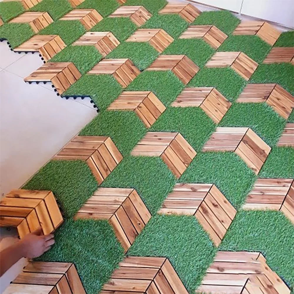 Home Cal Interlocking Grass Deck Tiles (Pack of 10, 12"x12")Turf Tiles Snap On Tile Flooring - Fake Grass Tiles, Artificial Grass Floor | Rubber Tiles, Outdoor Tile for Patio Table Grass Balcony Decor