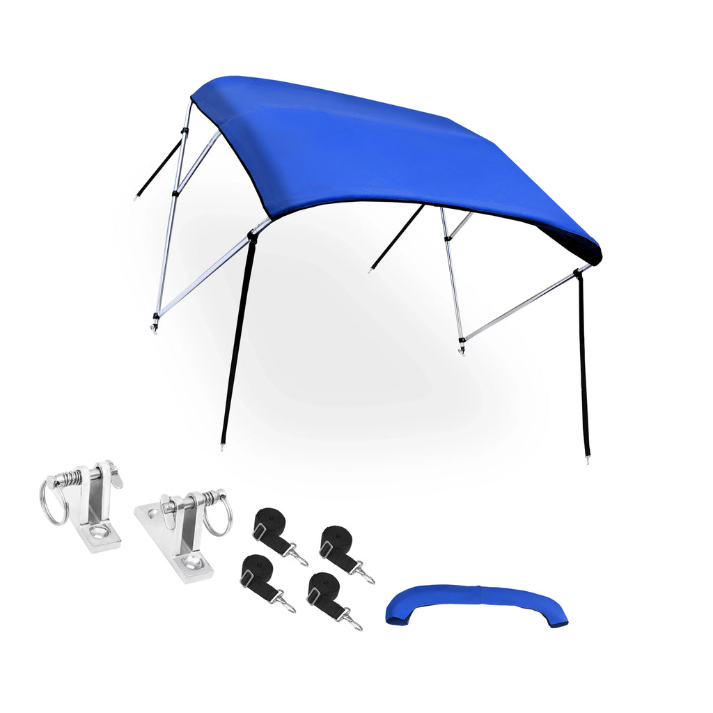 Unique Bargains 600D 3 Bow 6"L x 46"Hx61"-66"W Bimini Top Stainless Steel Deck Hinges Blue