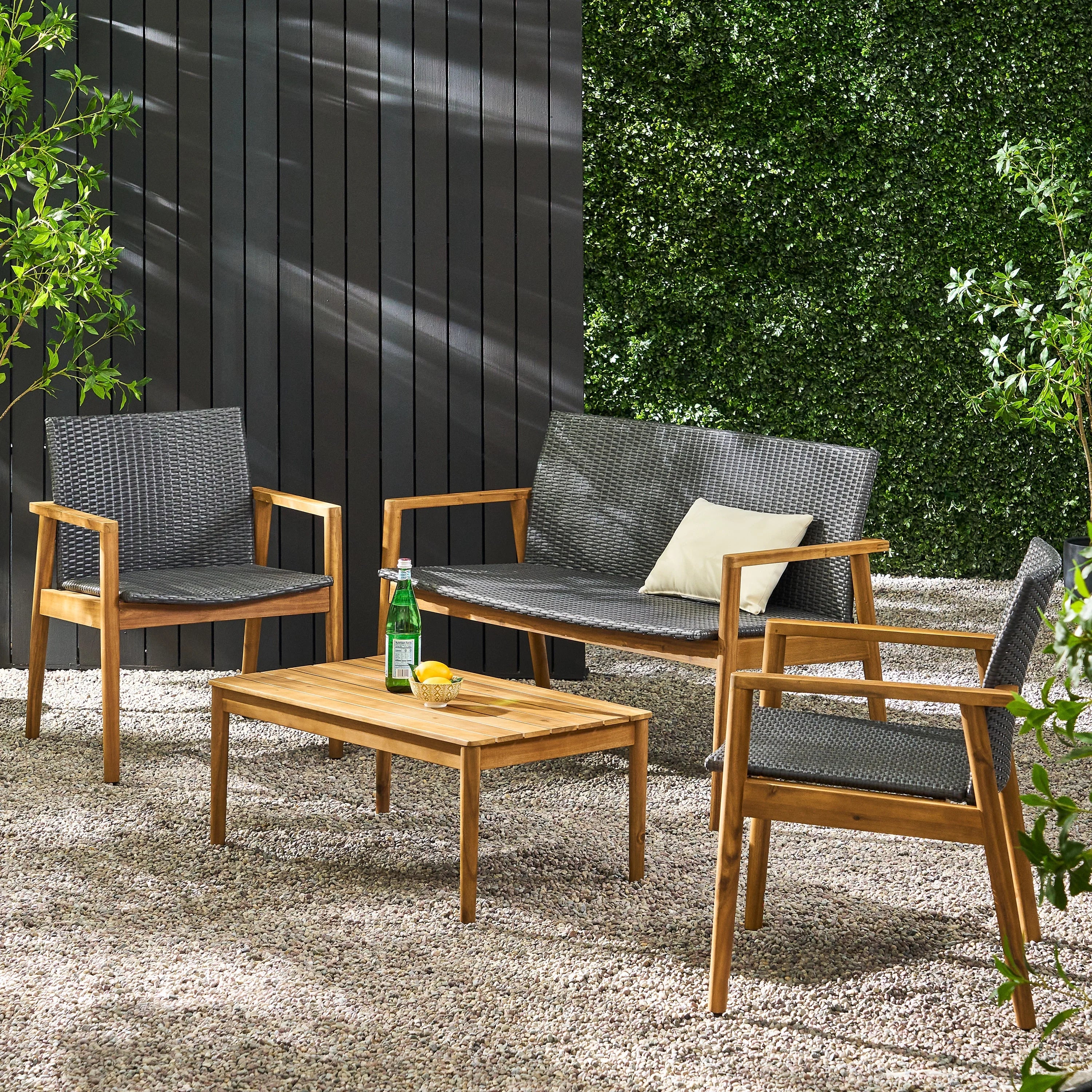 Remuda Wicker and Acacia Wood Outdoor 4 Seater Chat , Gray and Teak