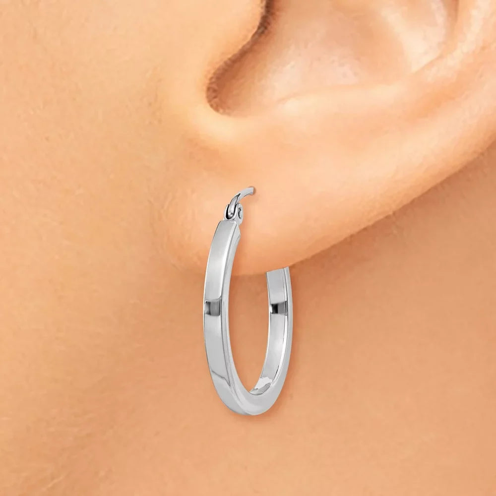 Real 14kt White Gold 2mm Princess Square Tube Hoops; for Adults and Teens; for Women and Men