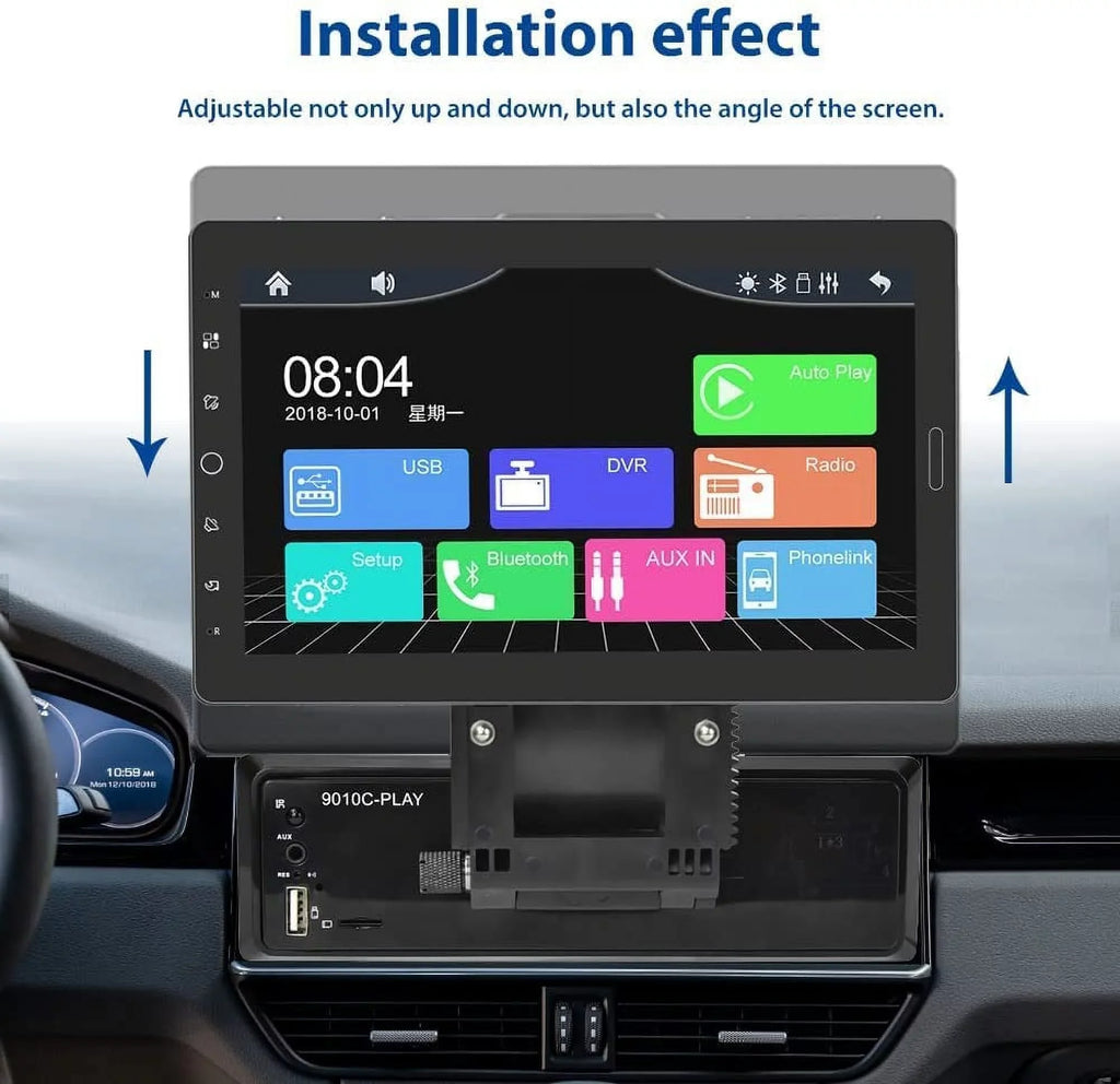 Podofo Single 1 Din 10.1'' Car Stereo Radio Apple Carplay Android Auto IPS Touch Screen 10 inch Car MP5 Player Bluetooth Mirror Link FM TF Card USB,with Rearview Camera