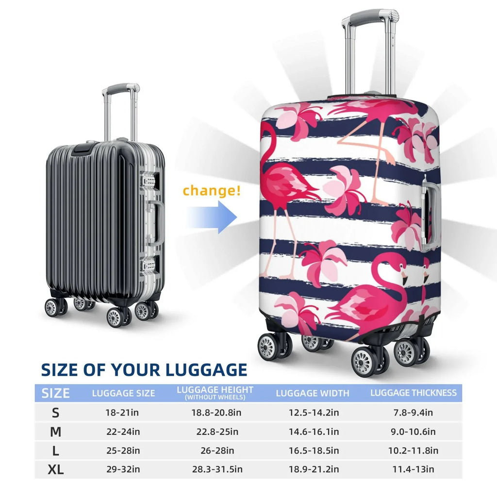 Ocsxa Travel Dust-Proof Suitcase Wrap Dark Blue Stripes And Pink Flamingos Print Luggage Wrap Protector For 18-32inch