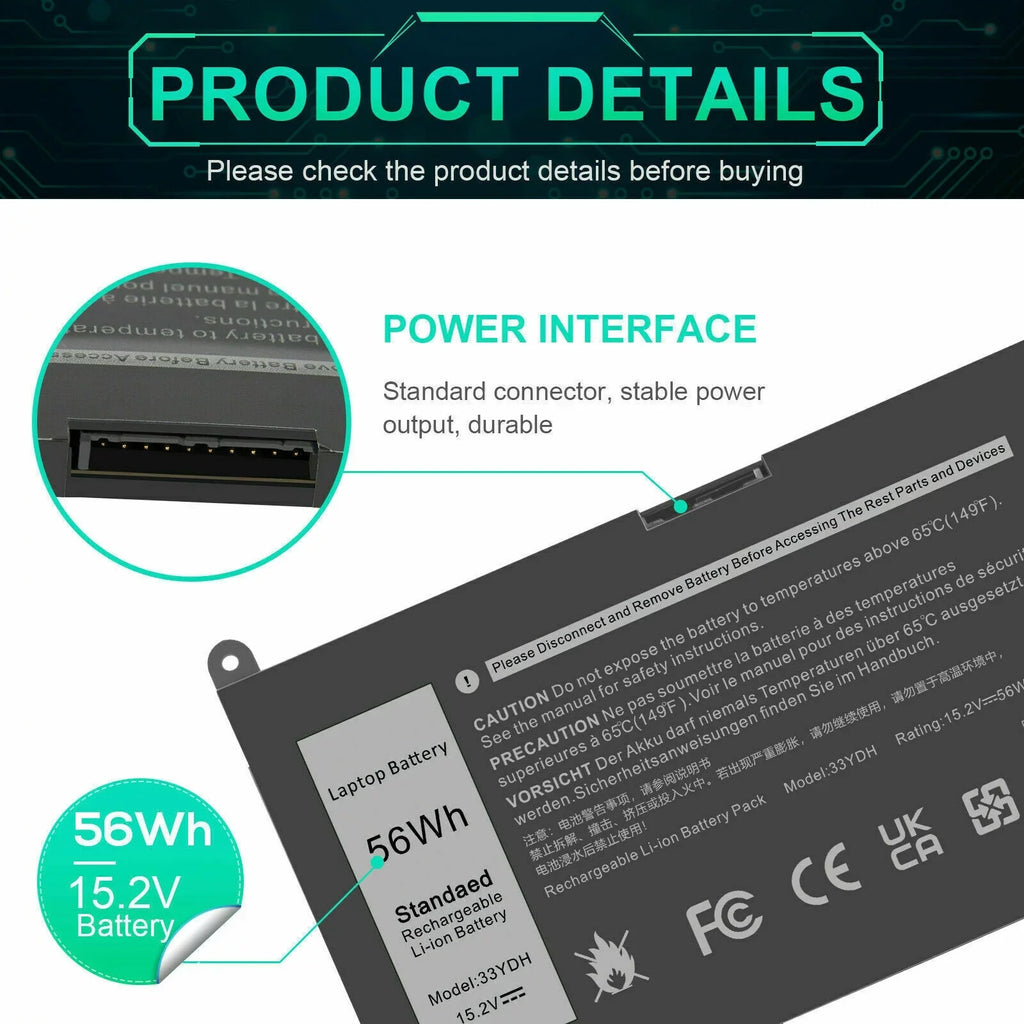 For Inspiron 17 7778 7779 7786 2in1 Series Laptop 56Wh 4-Cell Battery 33YDH